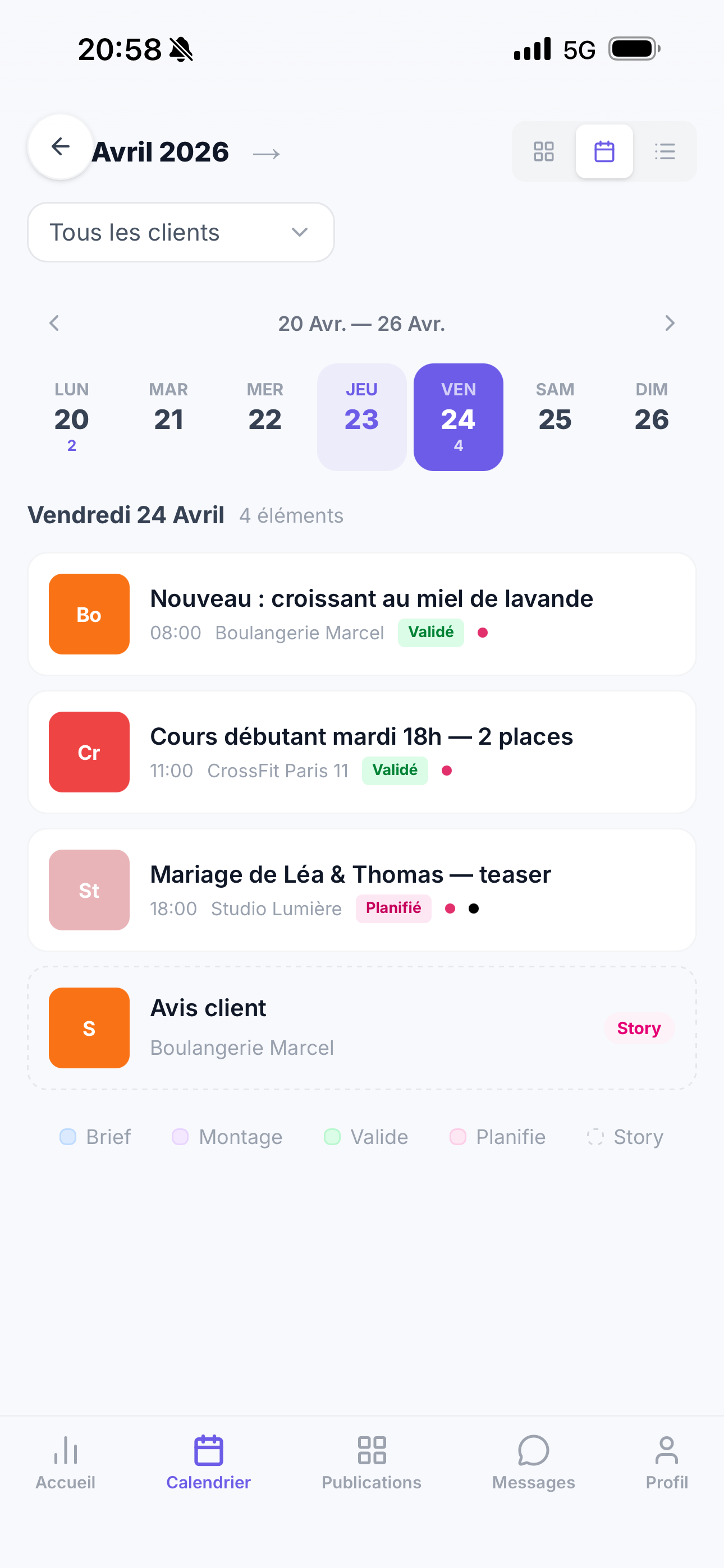 Vue calendrier éditorial CMboard